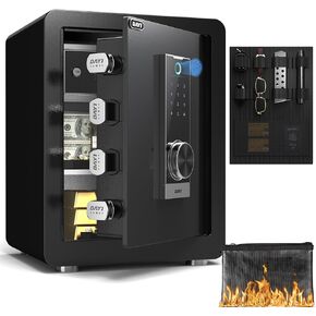 DAYI Biometric Fingerprint Safe Box, 3.0 Cubic Feet Home Safes with Fireproof Bag, Digital Touchpad Security Safe for Money Cash Documents, Dual Alarm System - DF-60 Pro