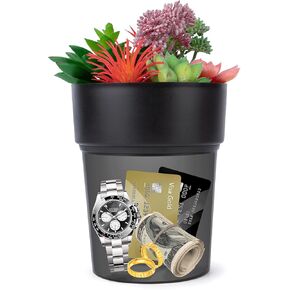 BarGifts Black Flower Pot Diversion Safe, Secret Storage Hidden Safe Box Keep Your Valuables Safe Like Money, Keys, and Jewelry- Includes Plants