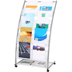 PATIKIL L-shaped Magazine Display Racks Floor Standing 4 Layers Brochure Stand Catalog Literature Holder with Wheels for Hotel, Exhibition, Trade Show, Office