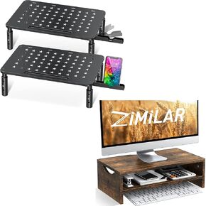 Zimilar 2 Pack Monitor Stand Riser مع حامل الهاتف +2 مستويات Wood Monitor Reser مع التخزين