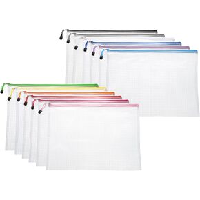 Harfington 12pcs Mesh Zipper Pouch Bags B4 15 "× 11" بلاستيك حقيبة ملفات مقاومة للماء أكياس وثيقة وثيقة وثيقة من أجل المنظمة المكتبية للسفر في الفصل الدراسي ، 12 لونًا