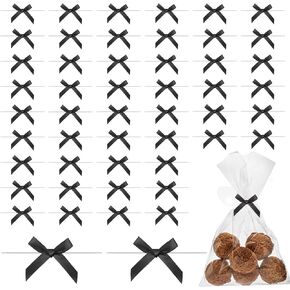 50pcs أقواس شريط البوليستر الساتان الأسود لمناسبات متعددة ، أحداث رسمية ، احتفالية ، مرفوعة مسبقًا بعلاقات تويست ، 7 × 8 سم/2.76x3.15 بوصة ، نمط آرت ديكو