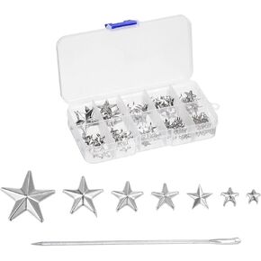 Harfington 120pcs Metal Star Studs Rivets Cap Dail Head مع إبر العين الكبيرة لأحذية حقيبة الملابس الجلدية DIY ، والفضة