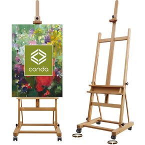 كوندا كبيرة H-Frame Easel مع عجلات ، وفنان خشب الزان الممتاز Easel ، قابلة للتعديل والميل ، يحمل اللوحات حتى 48 "، مثالية للطلاء والرسم