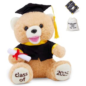 Graduation Teddy Bear Class of 2025,Singing Dancing Stuffed Plush Toy,Brown Bear with Cap & Certificate,Electric Musical Toys Shaking Head Grad Gift for Boys Girls College High School(10 inch)
