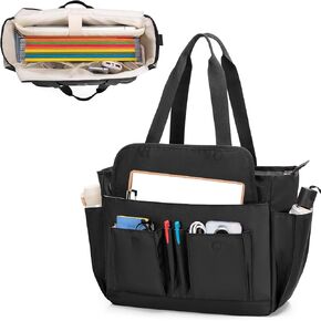 LoDrid Large File Folder Bag with Padded Sleeve for 15.6'' Laptop, File Organizer with Reinforced Straps and Zipper Top for Work, Travel, Totem, Bag Only