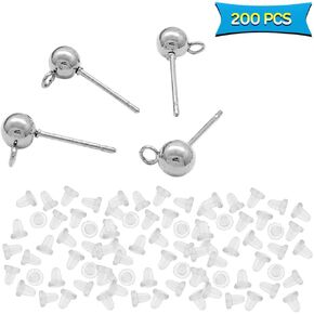 100pcs كرة ما بعد القرط الكرة مع 100 ٪ من المطاط القرط ظهور السلامة ، post الكرة مع حلقة الأقراط الكروية حول الأقراط دبابيس الأذن hypoallergenic لصنع المجوهرات DIY