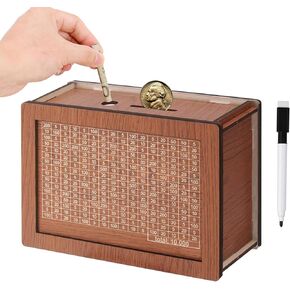 Wooden 10000 Saving Challenge Box للأطفال البالغين ، 10،000 دولار 10 ألف دولار نقدي نقدي نقدي الموفر توفير عداد الخشبية الخنزير مربع للأولاد مع أرقام صناديق الخنازير Caja de Ahorros