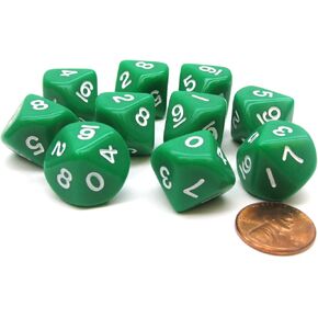 مجموعة ألعاب Koplow 10 قطعة من D10 polyhedral Dice ذات 10 جوانب - أخضر بأعداد بيضاء