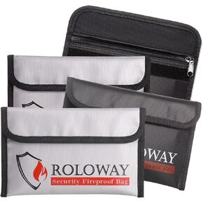 ROLOWAY Small Fireproof Bag (5 x 8 inches), Non-Itchy Fireproof Money Bag, Fireproof Cash Bag, Fireproof Envelope Bag for Cash, Passport, Currency & Keys (4-Pack)