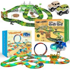 Gitterygit Race Track و Dinosaur Track Histrich Bundle Gift ، Glow in the Dark Fencible Racing STEM Play Set ، Magic Racetrack For Boys ، Girls ، Agen Ages 3 4 5 6 7 8 9 years