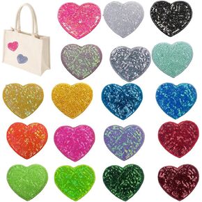 18 PCS الترتر على الحديد على بقع قلب باقصات مطرزة بقطعة باقصات زينة ملونة للملابس ، والأكياس ، والسترات ، والجينز ديي ملحق ، عيد ميلاد عيد الميلاد الزخرفة