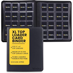 16 Pocket XL Top Loader Binder - Holds 512 Toploaders - Archival Safe Ringless Zipper Album - Side Loading Pockets for CCG TCG MTG and Sports Cards in Plastic Holders