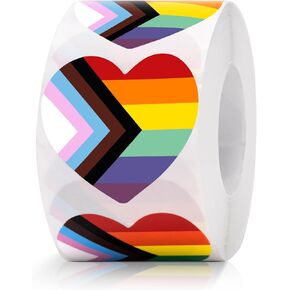 Pride Stickers LGBTQ Stickers 500 Pcs 1.5 Inch Self-Adhesive Heart Rainbow Pride Flag Sticker for Envelopes Seals, LGBTQ Gay Accessories (Heart)