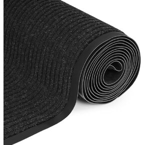 foiry 3x10ft Outdoor Floor Mat Large Cuttable Mats Commercial Doormat Double Stripes Carpet Runner Rugs Hallway No-Slip Entrance Rugs Rubber Back Waterproof Mat for Home Hotel Office- Black
