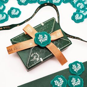 50 Qingning Dual Color Eucalyptus Leaf Wax Seal, Suitable for Wedding Invitations, Christmas, Envelope Wax Stickers, Orange and White Seal Stickers (Eucalyptus leafBordeaux red)