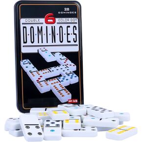 GOTHINK Double 6 Dominos Set for Adults with Tin Box Storage - 28 Tile Colorful Dot Dominoes Games Set for Family Night Gift Travel Game - Classic Party Board Game Ideal for 2-4 Players