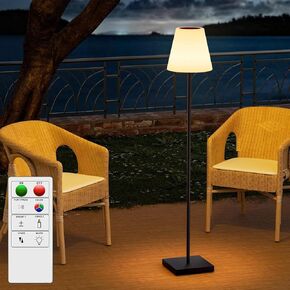 Solar Outdoor Floor Lamp Dimmable Cordless Lamps USB Rechargeable RGB Warm White LED Outdoor Lamp for Yard Garden Patio (Round Base h 59 inch Black)