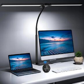 24W مصباح مكتب LED مع المشبك ، Daul Head Dimmable Light للمكتب المنزلي ، والتشغيل في العين مع التحكم عن بُعد ، مصباح مهندس معماري قابل للتعديل لمراقبة الكمبيوتر ، دراسة Workbench Drafting