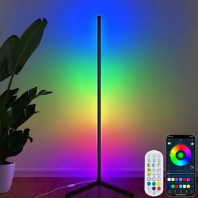 مصباح أرضي LED ، 65 "Smart RGB Color Corner Lamp مع 16 مليون لون و 234 مشاهد ، مزامنة الموسيقى ، مؤقت ، الإضاءة المحيطة المزاجية مع التحكم عن بُعد وتطبيق غرفة نوم غرفة المعيشة