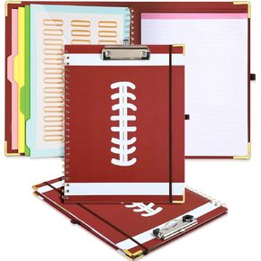 Epakh 1 Pack Football Levelboard Folio with Notepad Football Party Supplies مجلد الحافظة مع تخزين جيب 5 علامات تبويب مقسمات ملونة 13 "× 10" حفلة كرة قدم لصالح Office Home