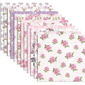 24 Sheets Flower Scrapbook Paper 11.8'' x 11.8'' Pink Roses Pattern Pad Flower Double-Sided Scrapbook Paper Flower Scrapbook Paper for Card Making Kit Floral Cardstock Origami DIY