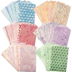 90 Pieces Textured Scrapbook Paper and Mesh Fabric Sheets, Decoupage Decorative Paper for Scrapbooking, Bullet Junk Journal Supplies, Card Embellishments, Wedding Collage ( 5.5 x 3.9 inches)