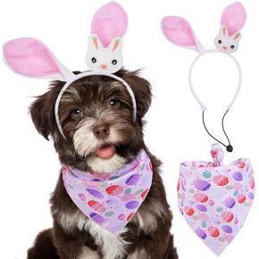 Fuamey 2pcs Easter Dog Bandana Egg Egg Print and Pet Bunny Ears Tears ، Endfits Puppy for Dogs Small Boy Girl Easter Doggy Assume (Blue ، M)