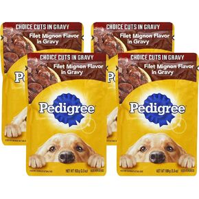 Pedigree Pouch Choice Cuts in Gravy Filet Mignon Flavor Adult Wet Dog Food, 3.5 Oz. Pouch, 3.5 Oz (Pack of 4)