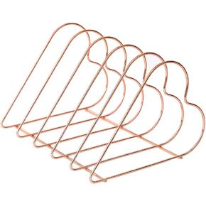 1 Piece Book Organizer Holder Rack Metal Heart File Stand Holder File Organizer Storage Rack Magazine Organizer Holder Rack Vinyl Record Stand Holder Storage(Rose Gold, 5 Slots)