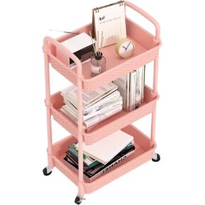 MOYIPIN 4-Tier Plastic Rolling Utility Cart with Handle,Utility Storage Cart for Office, Living Room, Kitchen,Movable Storage Organizer Shelves,White