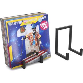Vinyl Record Storage Black Metal Tabletop Record Holder for Albums Small Vinyl Record Stand for Lp Display Holds any Size Records - 2 pcs