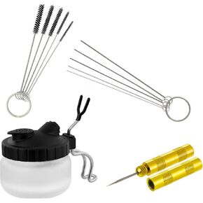 مجموعة أدوات إصلاح تنظيف البخاخة Takelablaze Airbrush Cleaning Kit Airbrush Cleaning Tool Clists بما في ذلك جرة تنظيف البخاخة ، إبر التنظيف ، فرش التنظيف ، غسل الإبرة