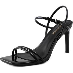 Strappy Heels for Women Stiletto High Heels Square Toe Ankle Buckle Sandals