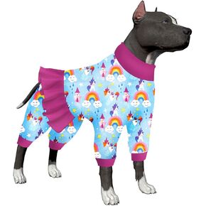 Lovinpet الكلب الكبير pjs ، مضاد لعق القطن الكلب bodysuit ، الأشعة فوق البنفسجية وما بعد الجراحة حماية ، والوزن خفيف الوزن سبع ألوان قوس قزح المطبوعات بيجامات الكلب كبيرة كقميص طبقة قاعدة لفساتين الكلاب