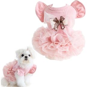Moorfowl Pink Farmling Sequins Tutu Dress for Small Dogs Girl Bowknots Bowknots Princess Skirt Yorkie Chihuahua Puppy Tulle Tulle Tulle Tulle لقضاء عطلة عيد ميلاد (M (M.23 "-11.41" ، الصدر 13.77 "-15.74"))