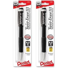 Pentel Twist-Erase III Mechanical Pencil,0.5mm, Pack of 2 (QE515BPM),Assorted