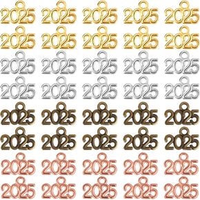 200pcs 2025 سحر سنة ، 0.51 × 0.32 بوصة Mini 2025 سحر الزنك سبيكة التخرج الحلي شرابة الحلي للهدايا DIY جديدة للهدية الحرف اليدوية (الذهب ، الفضة ، الذهب الوردي ، البرونزية)