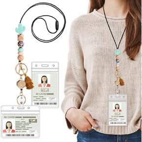 Retractable Lanyard for ID Badge and Key with 2 Waterproof Card Holder Teacher String with Badge Holder and Reel Silicone Beaded for Teacher Nurse Office School(Daisy) in Kuwait