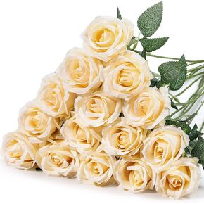 Hotop 20 Pcs Rose Artificial Flowers with Long Stem Realistic Silk Roses Bulk Real Touch Plastic Bouquet of Roses for Home Bridal Wedding Party Table Centerpieces Decorations(Pink) in Kuwait