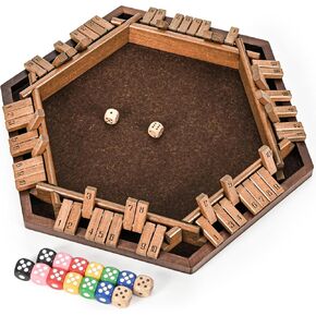 Ropoda 6-Way Shut The Box - Upgraded 1-6 Player Wooden Dice Game for Adults and Kids, Addition Training, Fun for Family Game Night - Vintage Style