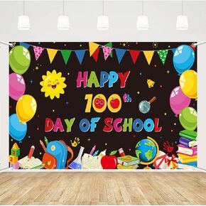 Mehofond 100 يوم من زخارف الخلفية المدرسية 100 يوم خلفية مدرسية لافتة Happy 100th School School Props Proms for Kids School Classroom 100th of party ، 72.8 × 43.3 بوصة
