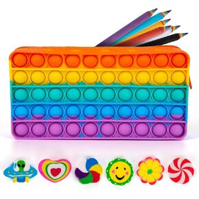 ArtCreativitive Pop It Pencil Case for Kids - Silicone pop appe مع 6 أقلامًا ملونة و 6 محايات - حقيبة تململ الحسية للبنين والبنات
