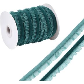 20 Yards Dark Green Ruffle Ribbon Trim Organza Ruffled Edge Ribbon Velvet Chiffon Lace Gathered Pleated Edging Trimming for Sewing Making Craft Gift Wrapping Wedding Christmas Decor Supply in Kuwait