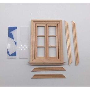 DIY 1:12 Scale Dollhouse Miniature Wood Window Frame Double Hung 6 لوحة زجاجية ؛ عرض 9.2 سم ، ارتفاع 13.5 سم