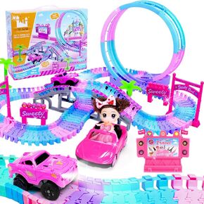تتبع ألعاب السيارات لـ 3 4 5 5 6 سنوات من الفتيات ، 177 PCS 360 ° دوار المسار المرن للبنات 3-5 طفل مرن الثقافة سيارات العرق.