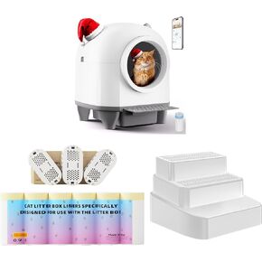 80L Self Cleaning Litter Box + 120 Count Litter Box Liners + 3 Pack Litter Box Deodorizers + 3-Tier Litter Box Ramp