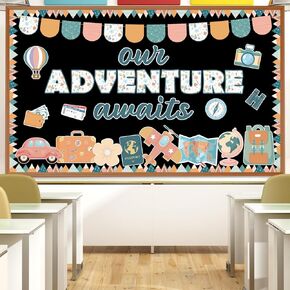 Our Adventure Awaits Bulletin Board Set Travel Map Cutouts Classroom Decorations Camping Mountain Paper Bulletin Board for Students Back to School Home Office Chalkboard Wall Supplies Decor
