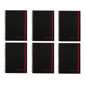 Black n' Red Twin Wire Poly Cover Notebook, 8-1/4" x 5-7/8", Black/Red, 70 Ruled Sheets, Sold as 6 Pack (C67009)
