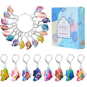 Sunnyclue 1 Box 16PCS Small Butterfly Crochet Schitch Markers Cute Knitting Markers Deflible Leverback Earrings Hooks Monamel Crochet Schitch Marker for Crochet Knitting Making Supplies Supplies